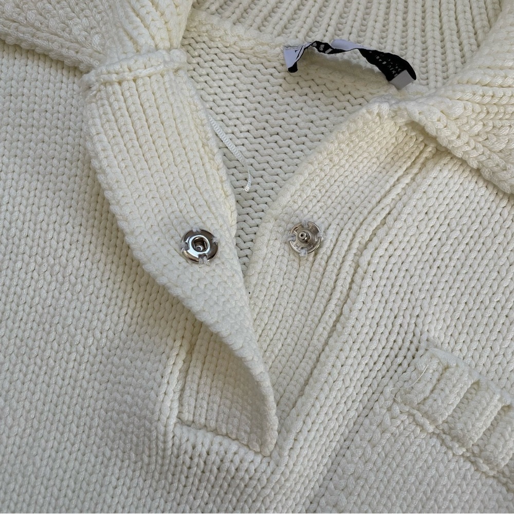 Zara Knit Polo Sweater Size Small White / Ivory - Picture 4 of 8